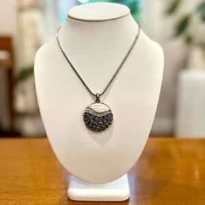 Rose Flower & Gemstone Pendant Silver Necklace